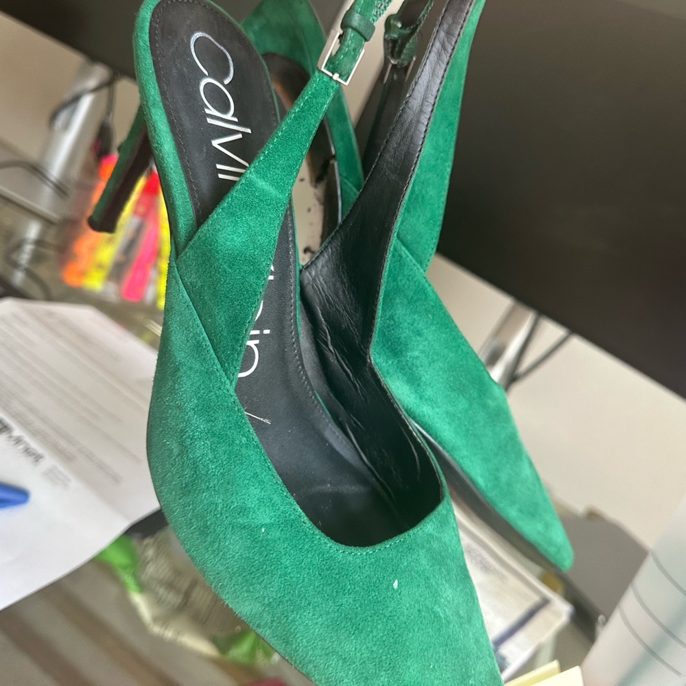 Green Calvin Klein sling backs